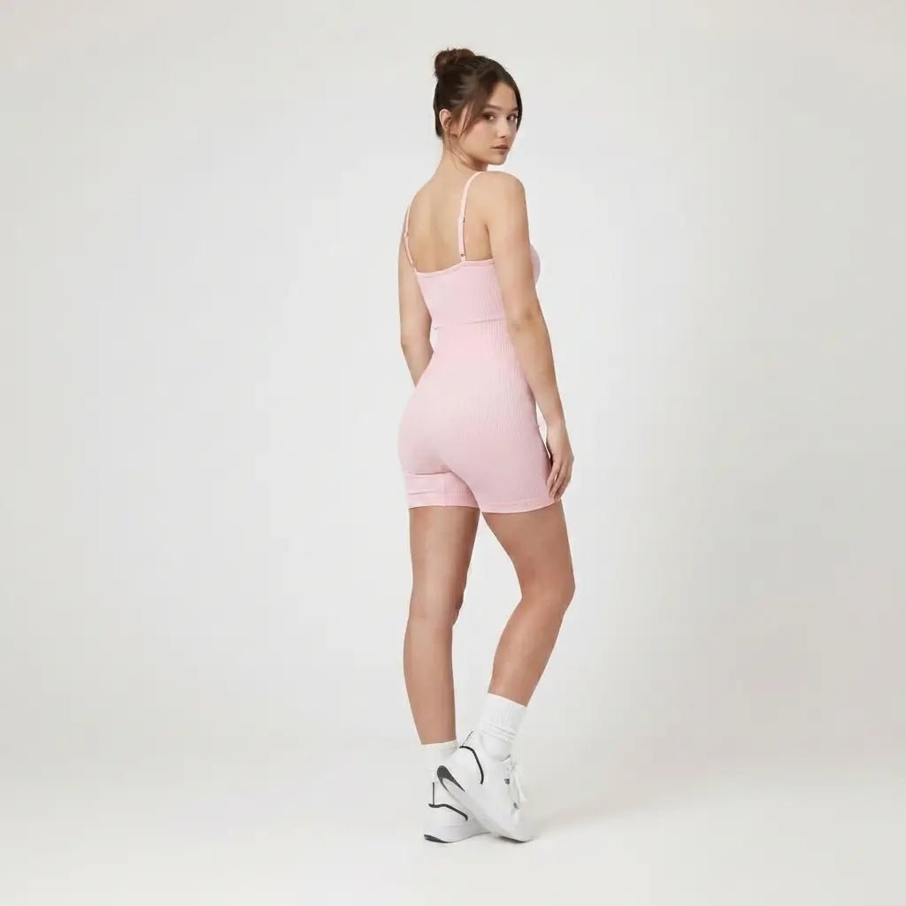 Snuggz Light Pink Seamless Super Stretch Ribbed Waist Short Unitard (Various Sizes) - liquidation.store
