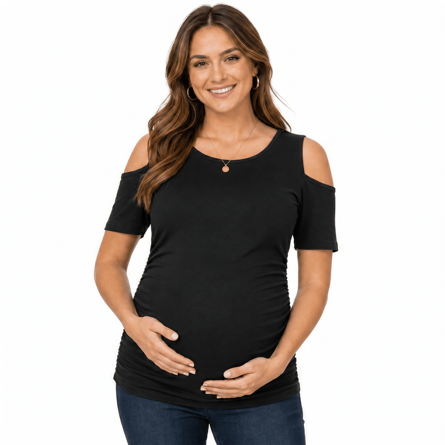 Snuggz Maternity - Black Cold Shoulder T-Shirt (Various Sizes) - liquidation.store