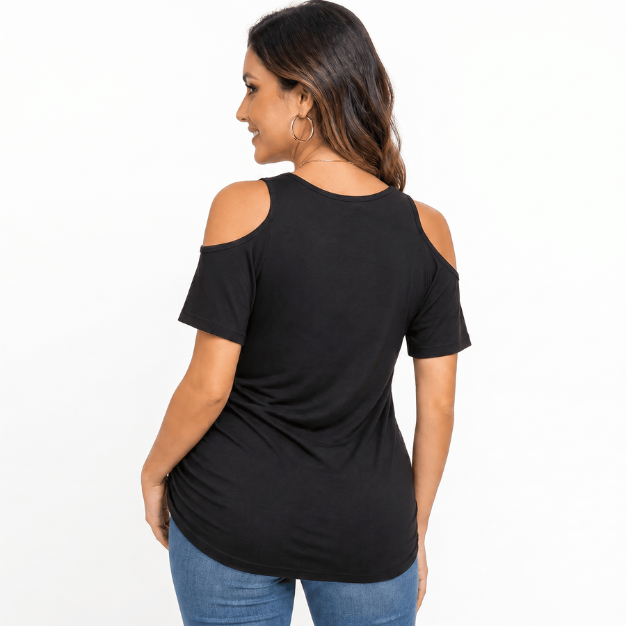 Snuggz Maternity - Black Cold Shoulder T-Shirt (Various Sizes) - liquidation.store