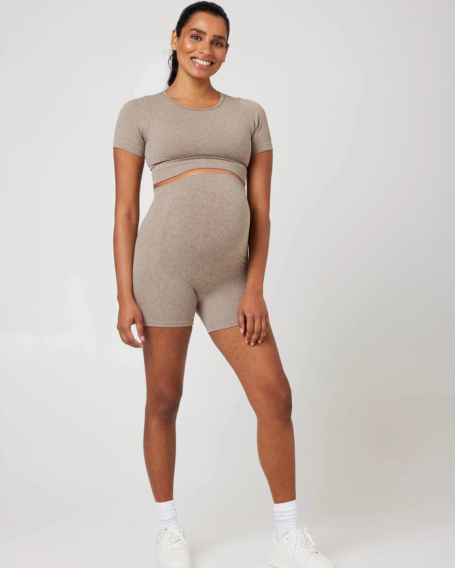 Snuggz Maternity - Mocha Marl Ribbed Cropped Set (Various Sizes) - liquidation.store