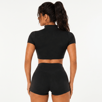 Snuggz Super Stretch Half Zip Cropped Black T-Shirt and Short Set - Black (Various Sizes) - liquidation.store