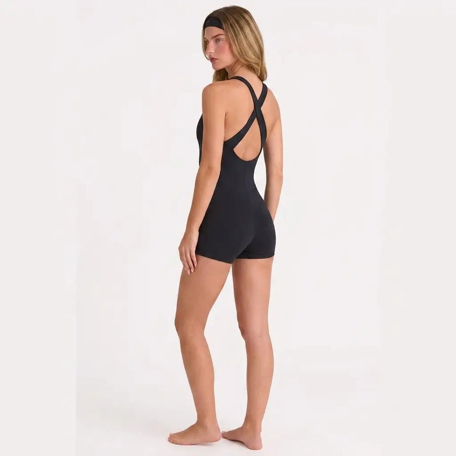 SnuggzFit Black Cross Back Short Unitard (Various Sizes) - liquidation.store