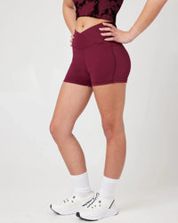 SnuggzFit High-Waisted Pocket Workout Shorts - Mulberry - liquidation.store