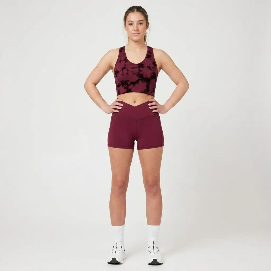SnuggzFit High-Waisted Pocket Workout Shorts - Mulberry - liquidation.store