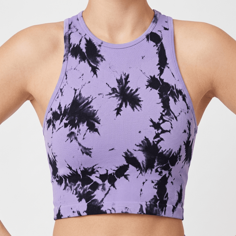 SnuggzFit Seamless Purple Tie Dye Cropped Tank Top - liquidation.store