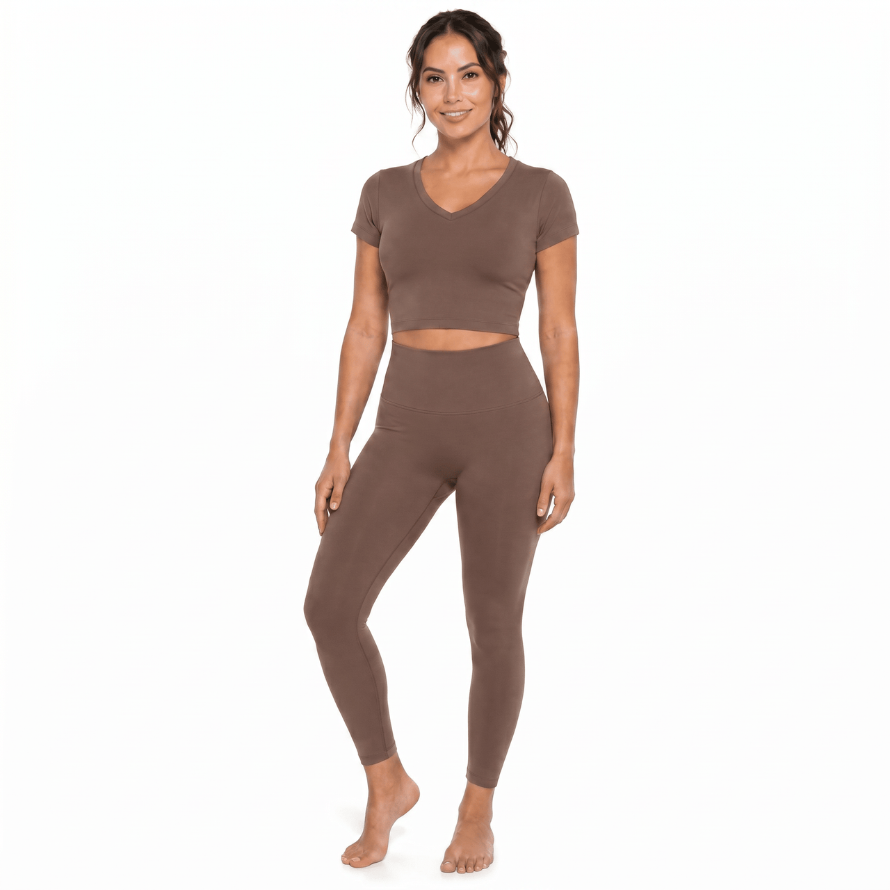 SnuggzFit Short Sleeve 2pcs V Neck Set - Brown (Various Sizes) - liquidation.store