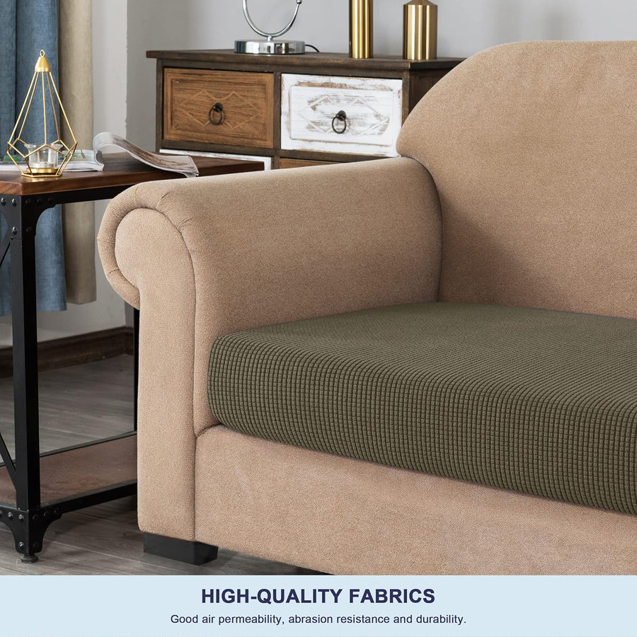 Sofa Seat Cushion Covers Stretch Protective Polyester Fabric (1 Seater - Olive) - liquidation.store