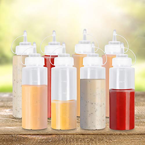 Squeezy Sauce Bottles with Nozzle Caps (500ml) x 8 - liquidation.store
