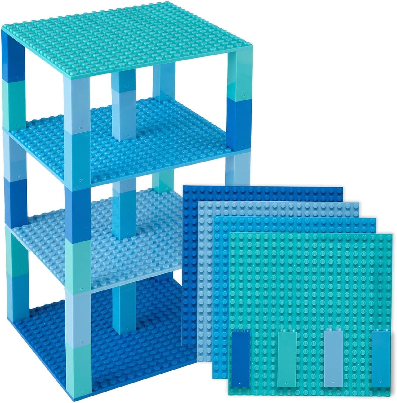 Strictly Briks 15cmx15cm Baseplate Tower Bundle with 30 Stackers - Blue - liquidation.store