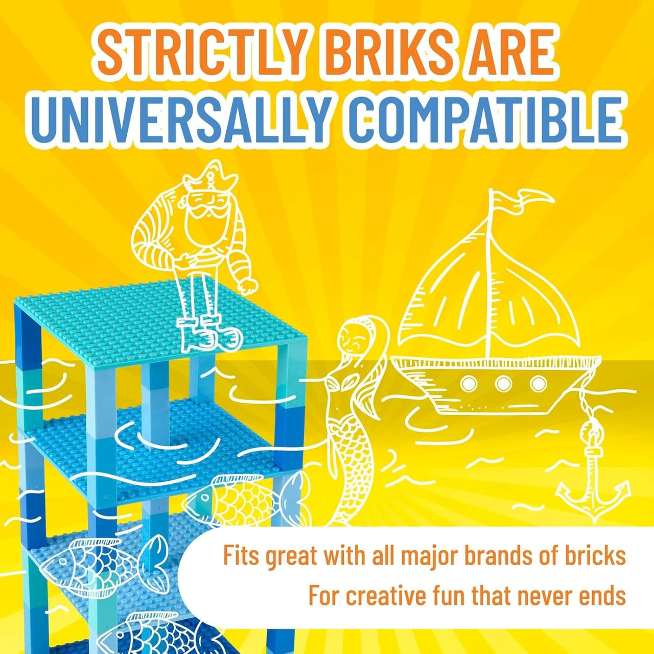 Strictly Briks 15cmx15cm Baseplate Tower Bundle with 30 Stackers - Blue - liquidation.store