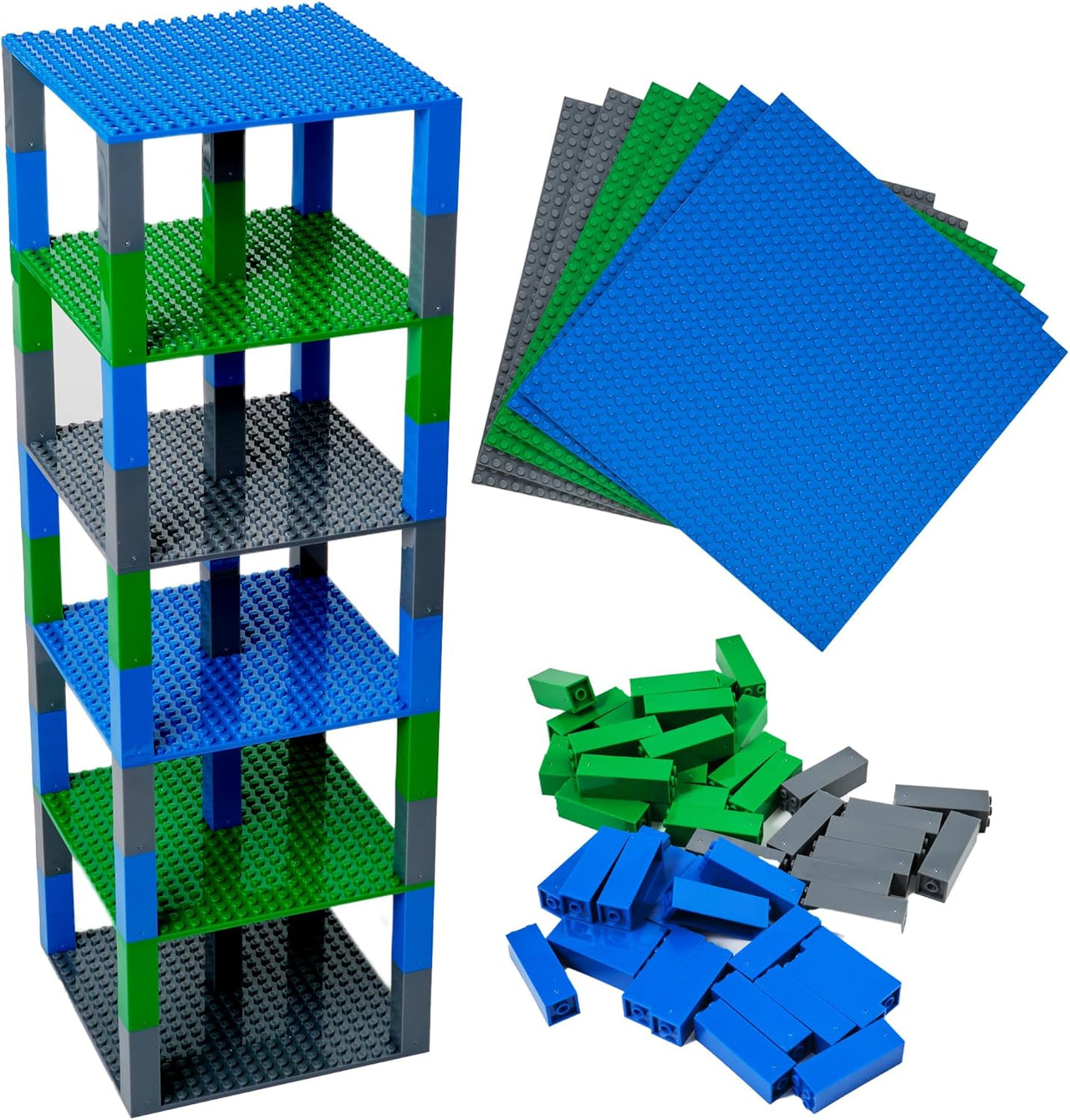 Strictly Briks Stackable Baseplates - 6 Base Plates & 50 Stackers, 15x15cm - liquidation.store