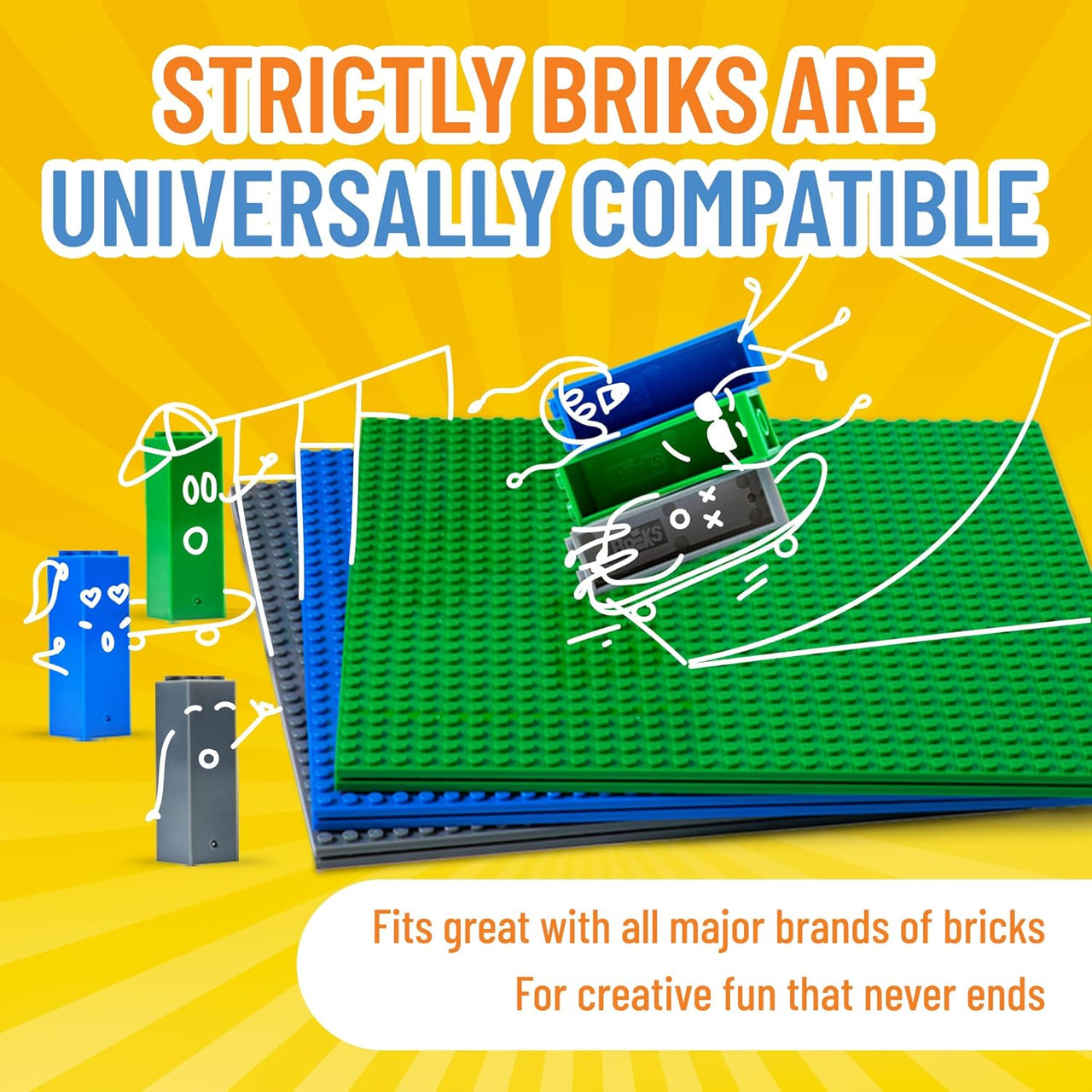 Strictly Briks Stackable Baseplates - 6 Base Plates & 50 Stackers, 15x15cm - liquidation.store