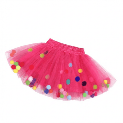 Style My Kid Girls DARK PINK Tulle Pom Pom Tutu Skirt (Various Sizes) - liquidation.store
