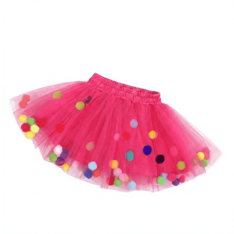 Style My Kid Girls DARK PINK Tulle Pom Pom Tutu Skirt (Various Sizes) - liquidation.store