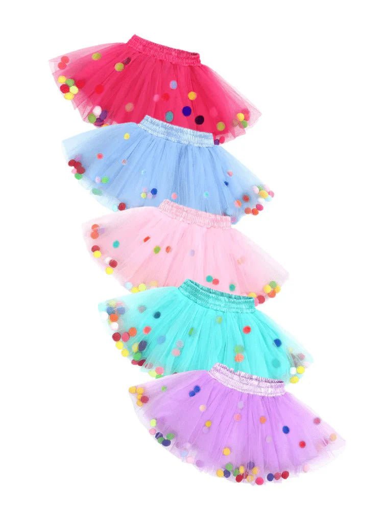 Style My Kid Girls DARK PINK Tulle Pom Pom Tutu Skirt (Various Sizes) - liquidation.store