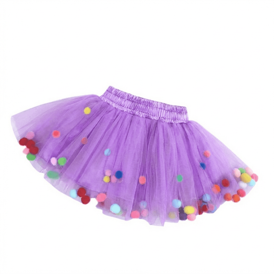 Style My Kid Girls PURPLE Tulle Pom Pom Tutu Skirt (Various Sizes) - liquidation.store