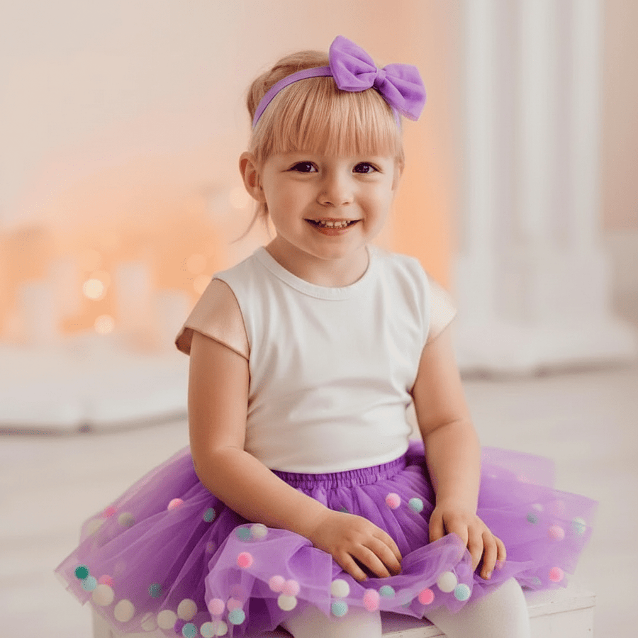 Style My Kid Girls PURPLE Tulle Pom Pom Tutu Skirt (Various Sizes) - liquidation.store