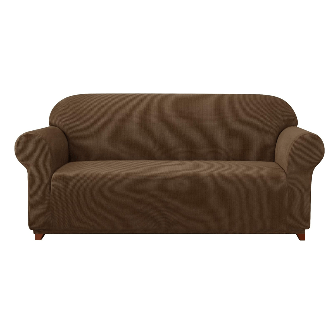 Subrtex 1 - Piece Stretch Sofa Cover Spandex Jacquard Fabric Slipcovers - 2 seater, Coffee - liquidation.store