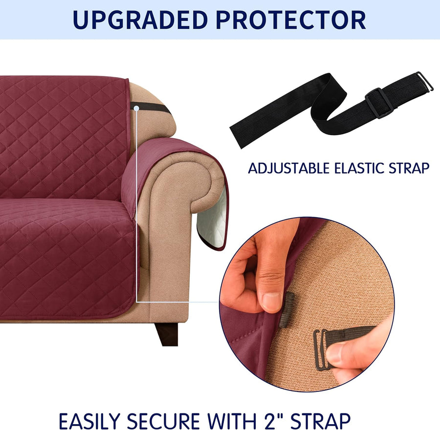 Subrtex Quilted Sofa Cover Reversible Sofa Protector 1,2,3 Seater - (Wine) - liquidation.store