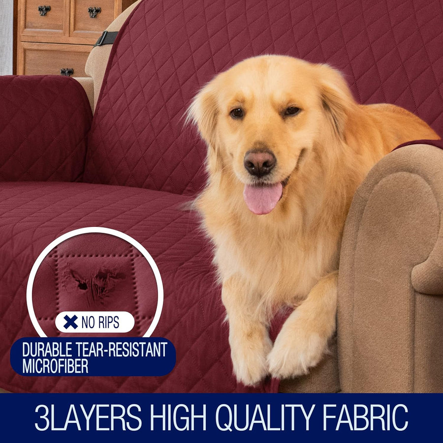 Subrtex Quilted Sofa Cover Reversible Sofa Protector 1,2,3 Seater - (Wine) - liquidation.store