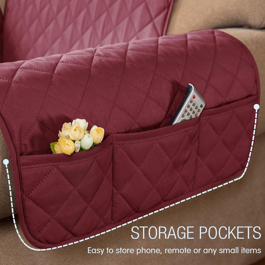 Subrtex Quilted Sofa Cover Reversible Sofa Protector 1,2,3 Seater - (Wine) - liquidation.store