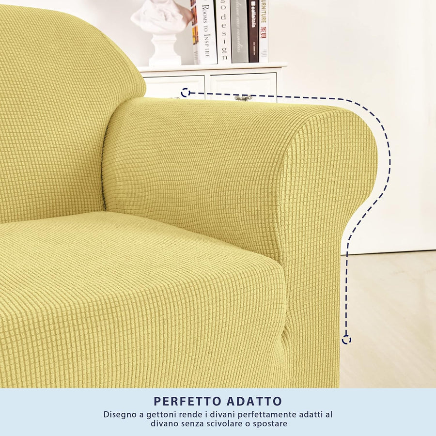 SUBRTEX Thickened Stretch Sofa Cover 1 Piece Cover - Light Yellow - liquidation.store
