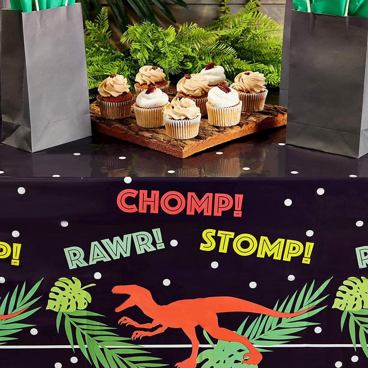 T - Rex Plastic Tablecloth for Dinosaur Birthday Party (Black 54x108in - 3 Pack) - liquidation.store