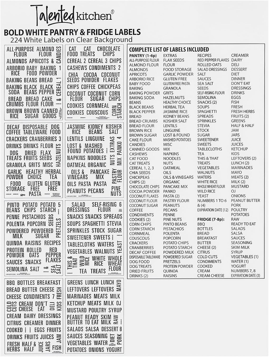 Talented Kitchen 224 Pantry Labels Bold White Pantry & Fridge Labels Set - liquidation.store