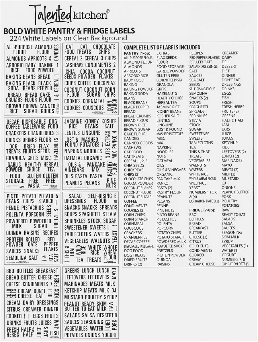 Talented Kitchen 224 Pantry Labels Bold White Pantry & Fridge Labels Set - liquidation.store