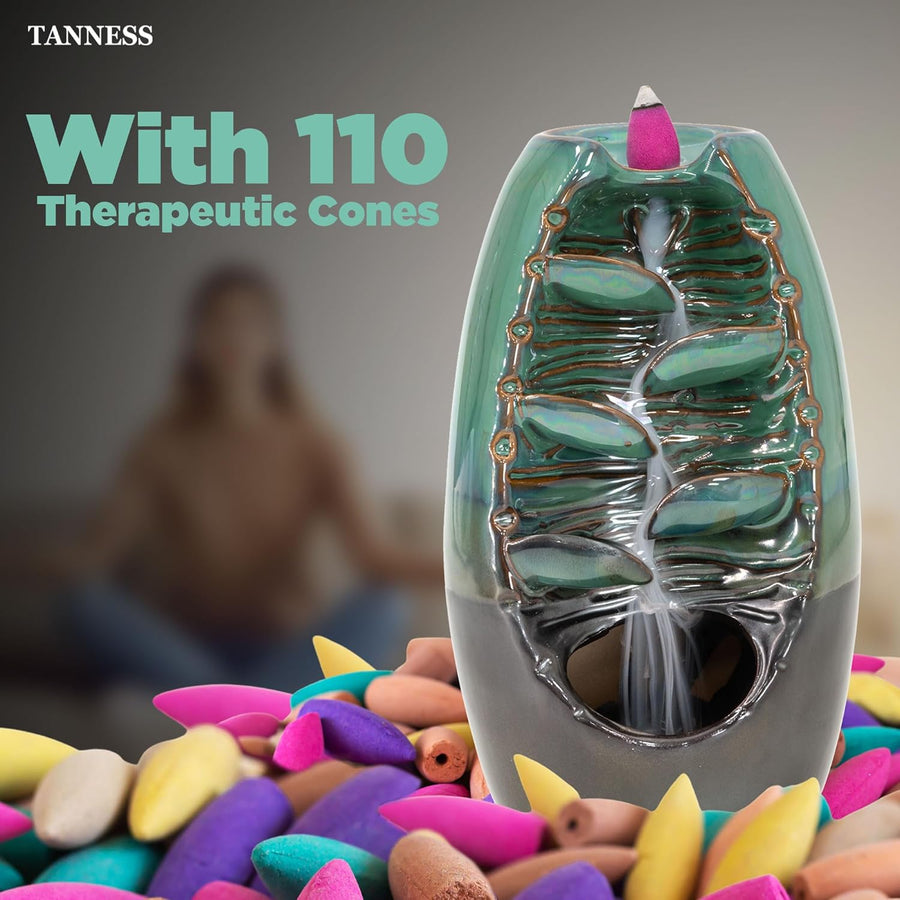 Tanness Backflow Burner - Incense Ceramic Waterfall Holder with 10 Cones - liquidation.store