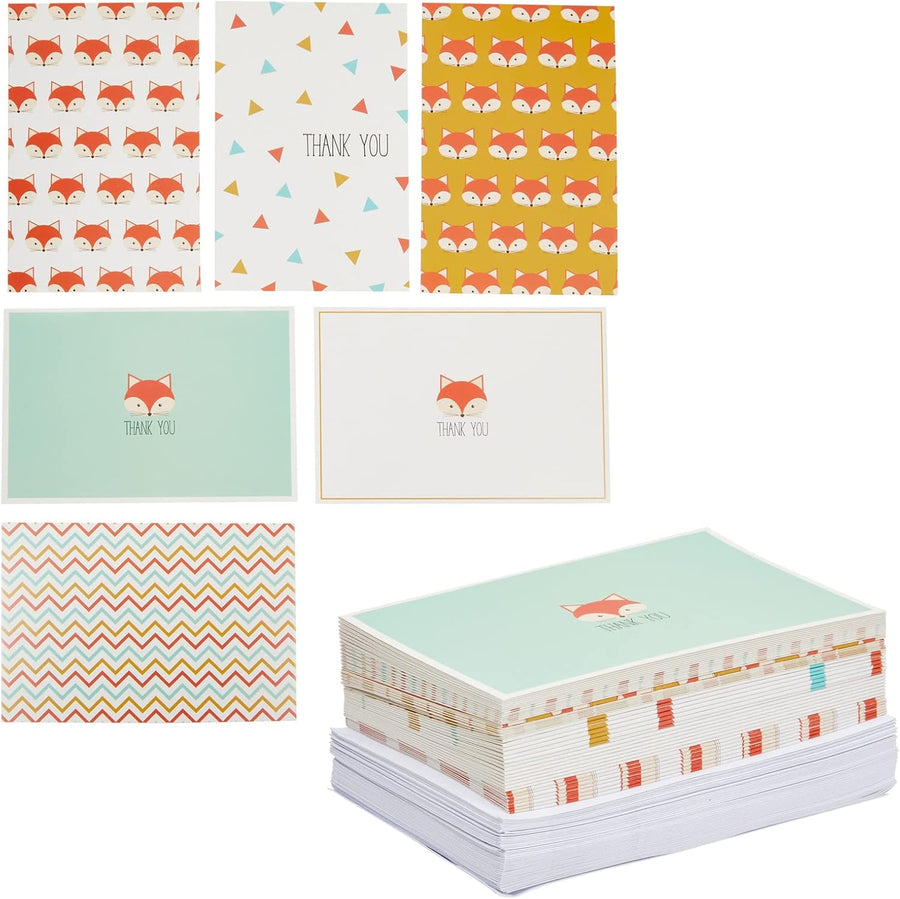Thank You Cards with Envelopes - Fox Designs (4x6in, 48 Pack) - liquidation.store