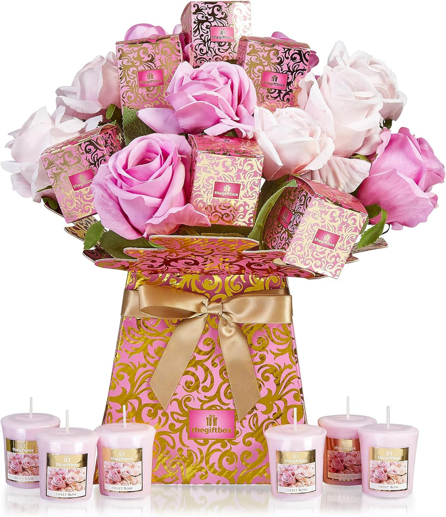 The Gift Box Luxury Candle and Artificial Flower Bouquet - liquidation.store