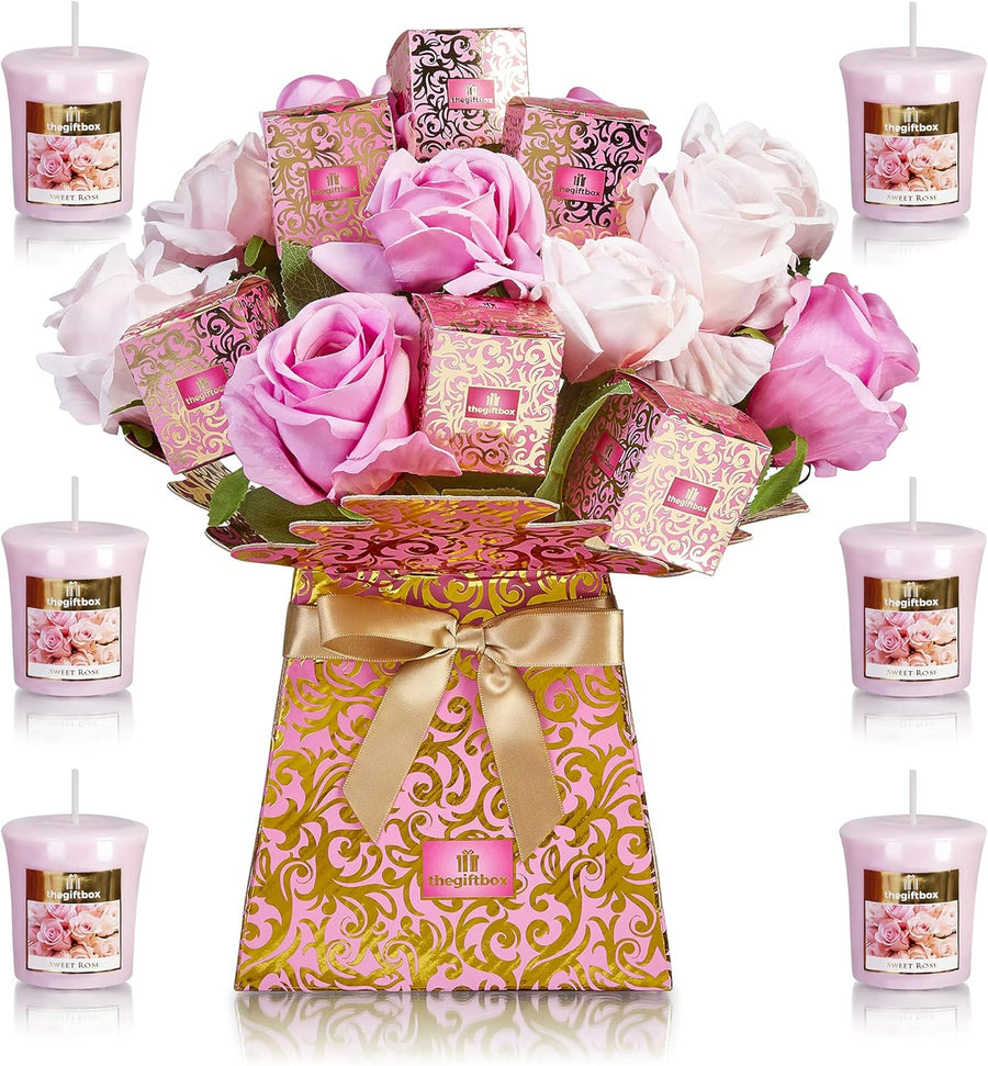 The Gift Box Luxury Candle and Artificial Flower Bouquet - liquidation.store