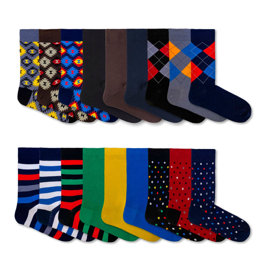 The Mixed Pattern Cotton Sock Collection - 18 pairs - liquidation.store