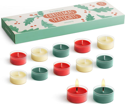 THE TWIDDLERS - 12 Christmas Tealights Candle - 4 Red, 4 Dark Green, 4 White - 4 - 6 Hours Burn - liquidation.store