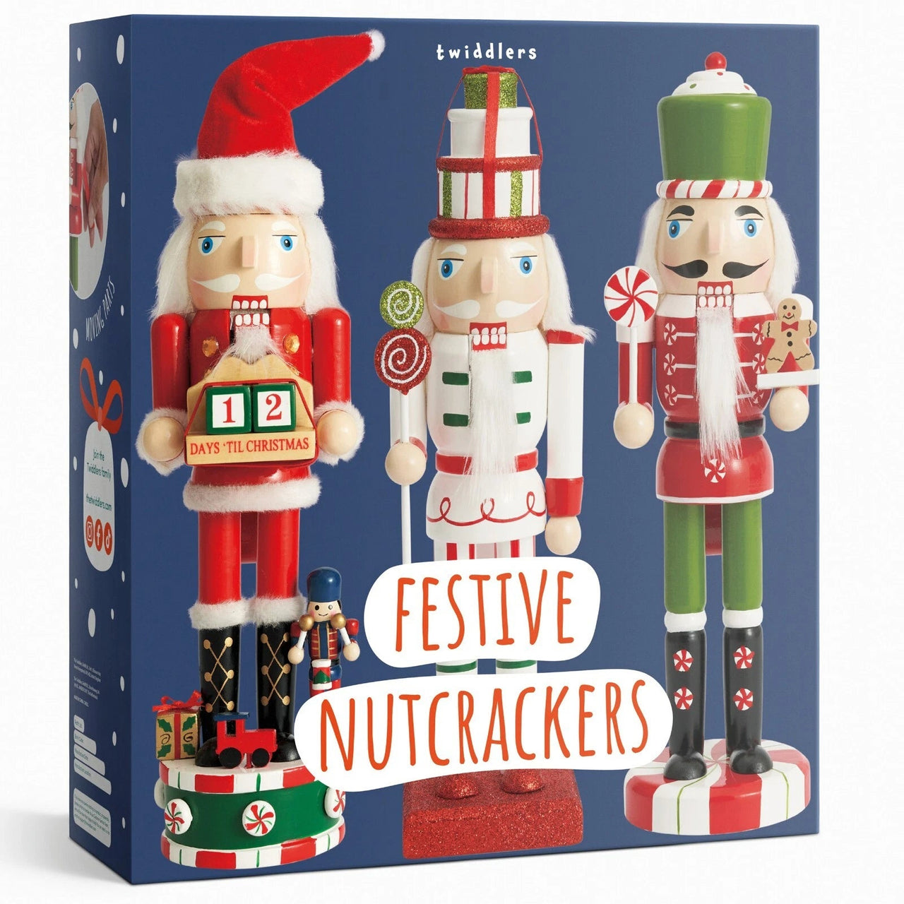 THE TWIDDLERS - 3 Wooden Nutcracker Soldiers, 25cm / 10" in Festive Colours - liquidation.store