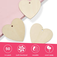 THE TWIDDLERS - 50 Blank Wooden Hearts for Crafting with String 10cm - liquidation.store