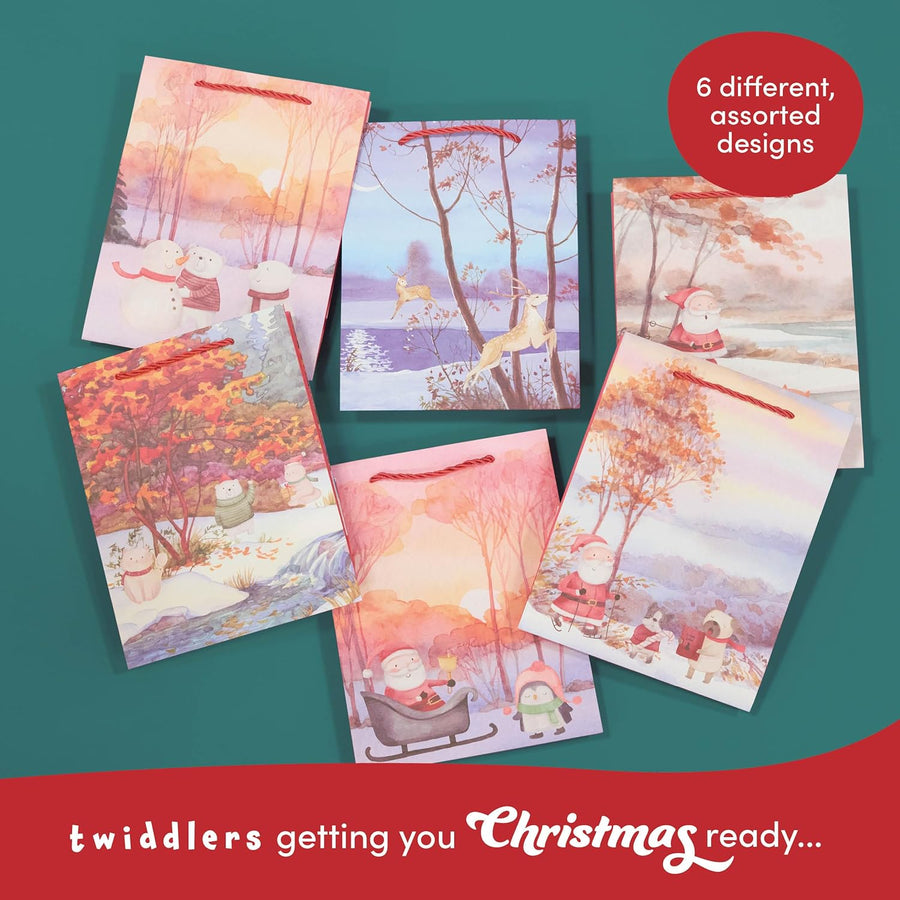 THE TWIDDLERS 6 Gift Bags for Christmas with Handles - 24cm x 18cm - liquidation.store