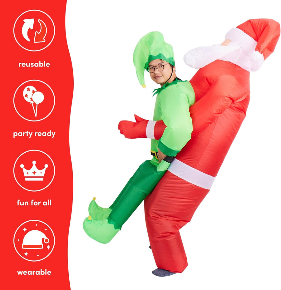 THE TWIDDLERS Christmas Inflatable Santa Carry Me Elf Adult Costume - liquidation.store
