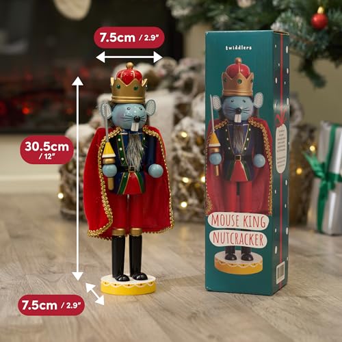 THE TWIDDLERS Hand-Painted Wooden Mouse King Nutcracker - 30cm - liquidation.store