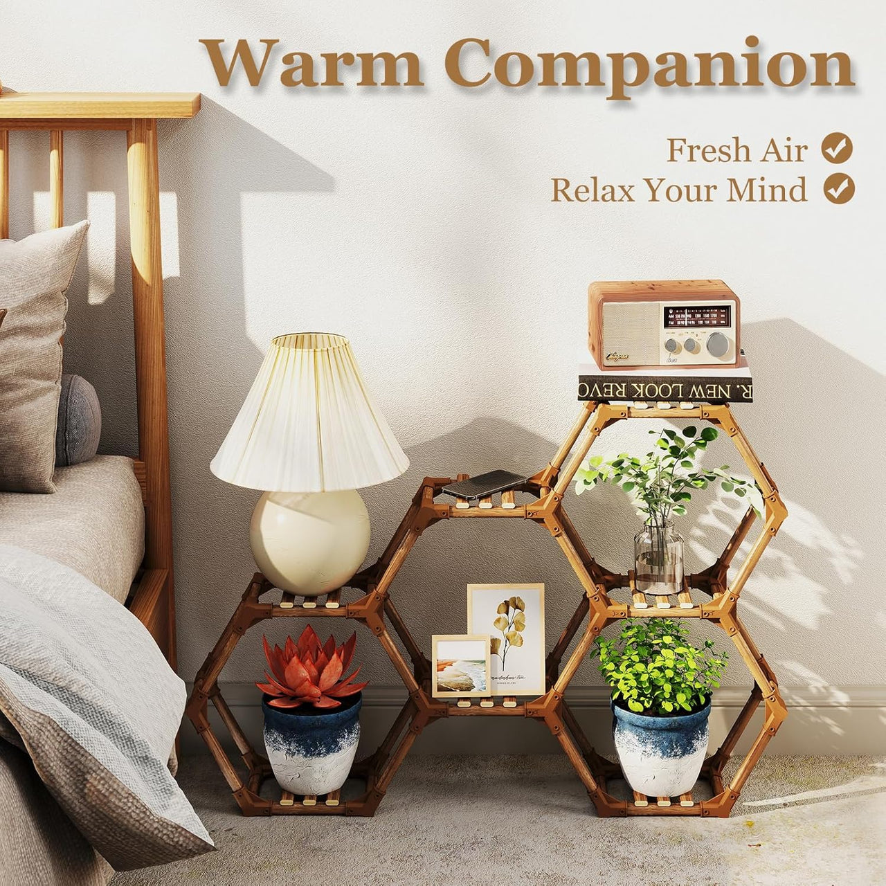 Tikea Hexagonal Wooden Plant Stand for Indoor and Outdoor Use (7 Levels) - liquidation.store