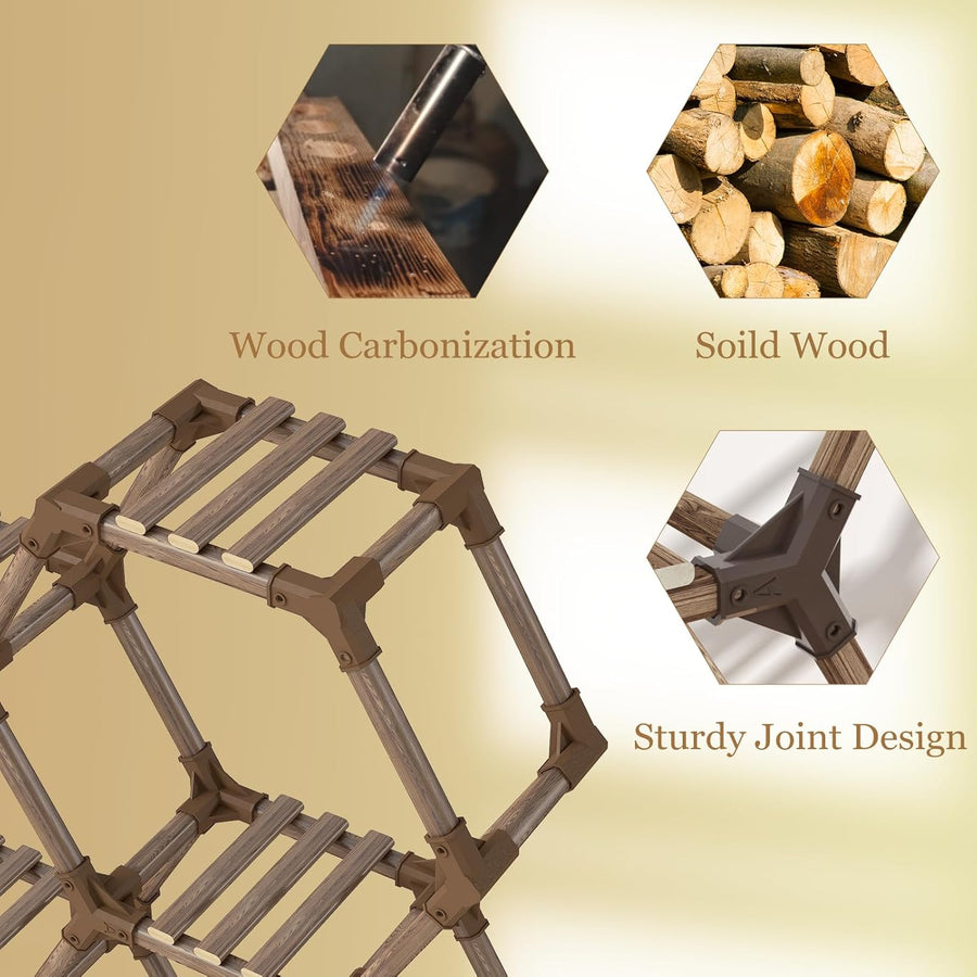 Tikea Hexagonal Wooden Plant Stand for Indoor and Outdoor Use (7 Levels) - liquidation.store