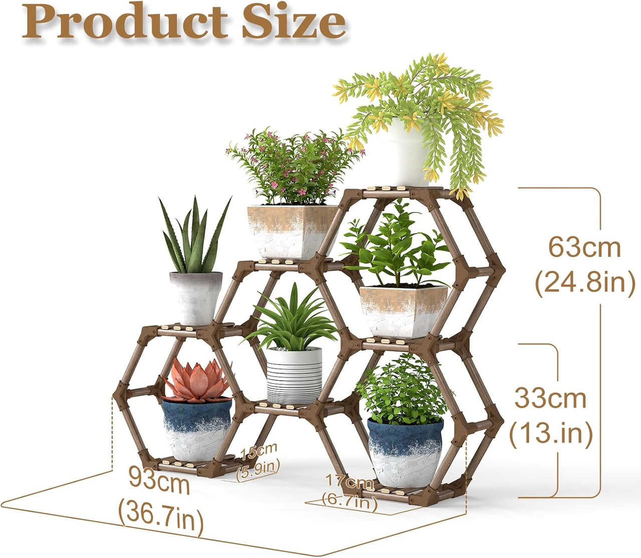 Tikea Hexagonal Wooden Plant Stand for Indoor and Outdoor Use (7 Levels) - liquidation.store