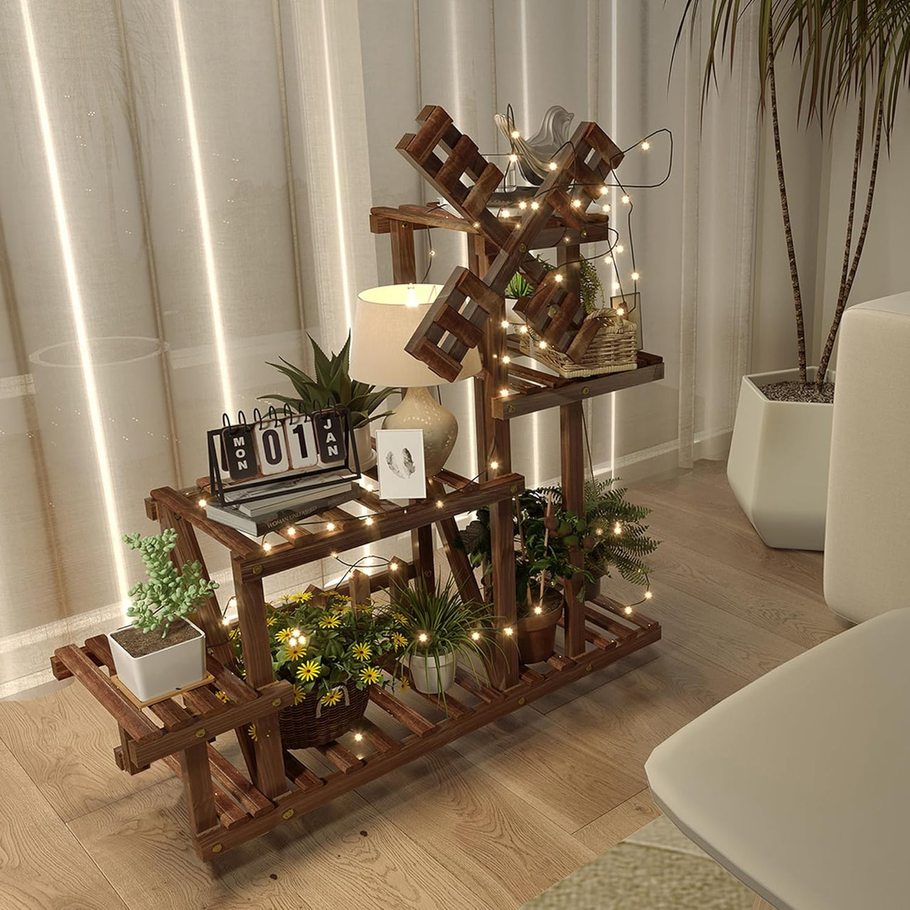 Tikea Large Wooden Plant Stand Indoor Outdoor - liquidation.store