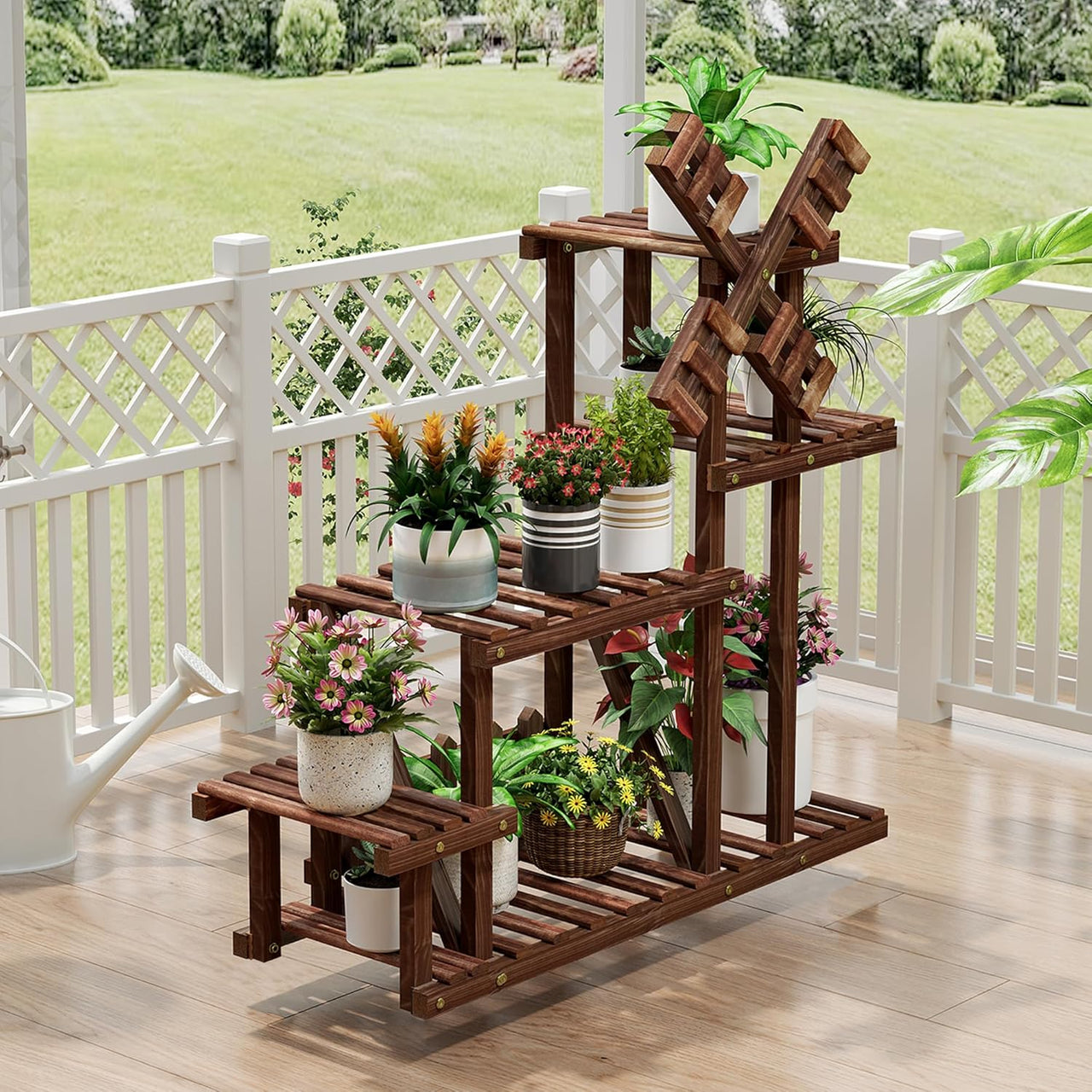Tikea Large Wooden Plant Stand Indoor Outdoor - liquidation.store