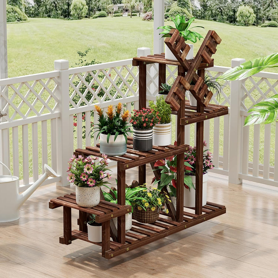 Tikea Large Wooden Plant Stand Indoor Outdoor - liquidation.store