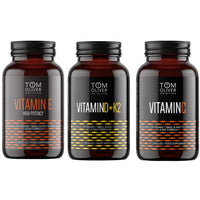 Tom Oliver Nutrition Immune Support Vitamin Bundle – C, D3+K2 & Vitamin E (60 Capsules Each) - liquidation.store