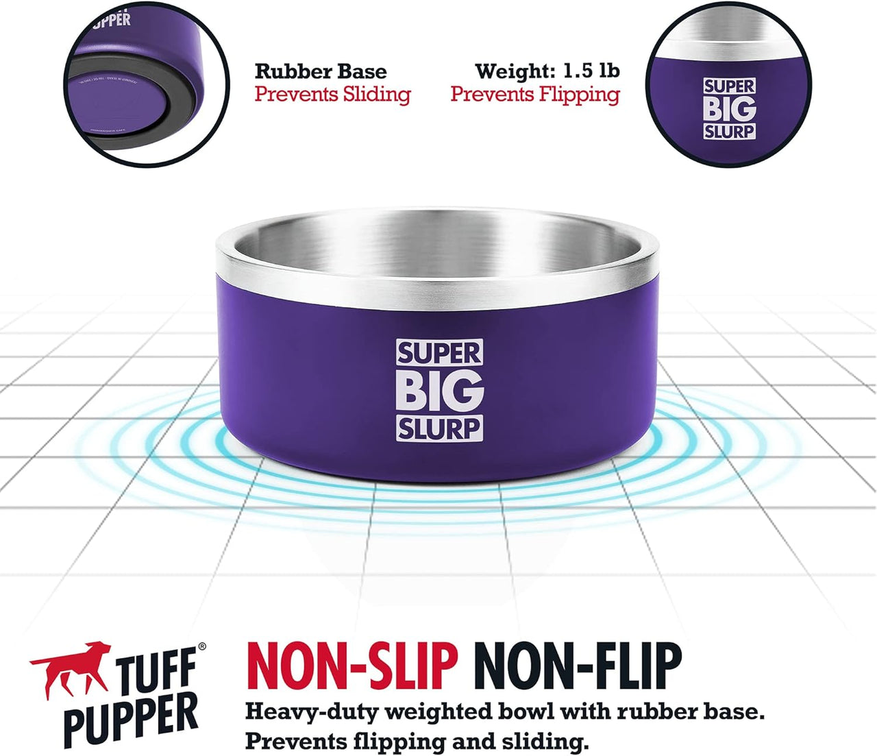 Tuff Pupper Heavy Duty Insulated Bowl for Large Dogs - 1250ml/44oz (Purple) - liquidation.store
