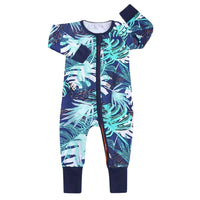 Thumbnail for Turquoise Tropical Baby Zip Sleepsuit with Hand & Feet Cuffs (Various Sizes) - liquidation.store