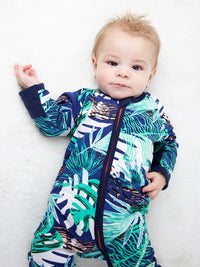 Thumbnail for Turquoise Tropical Baby Zip Sleepsuit with Hand & Feet Cuffs (Various Sizes) - liquidation.store